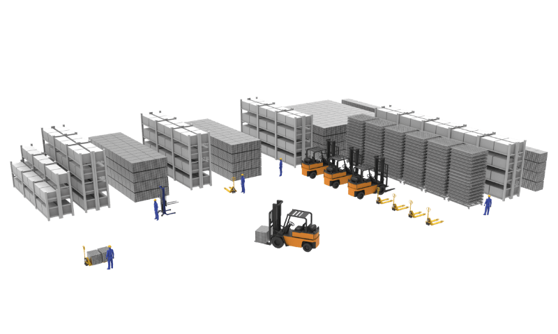 Plusieurs conteneurs de fils pliables dans l'entrepôt pour fournir plus d'espace libre.