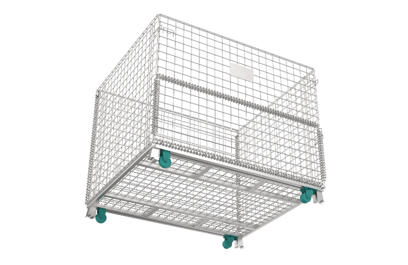 Two fixed and two swivel casters on the wire container.