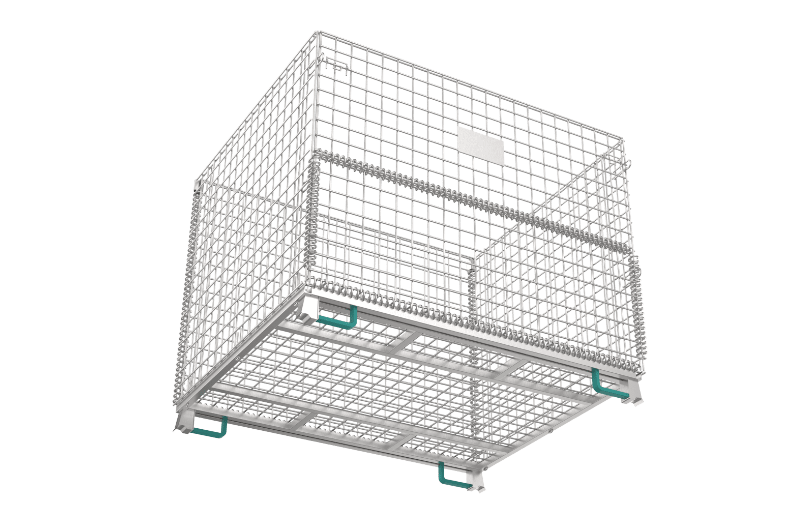 Four customized fork stirrups on the wire container.