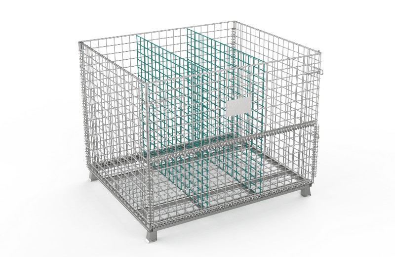 Two customized vertical dividers in the wire container.