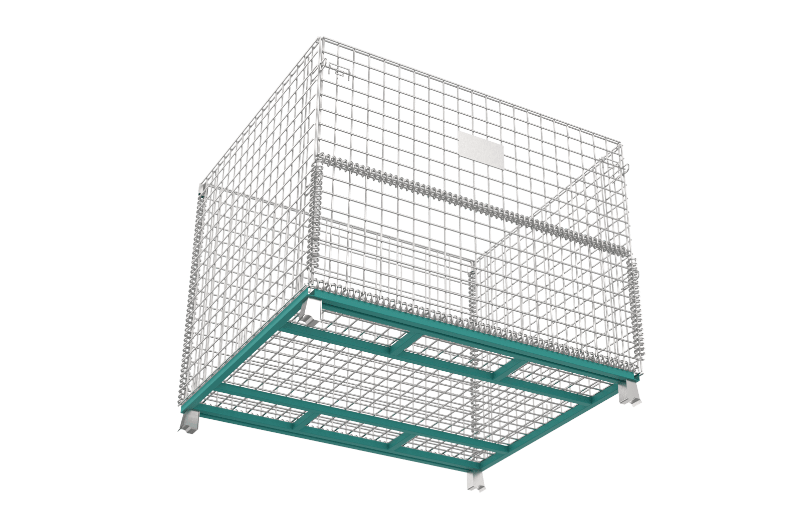 A customized welded base welded onto the wire container.