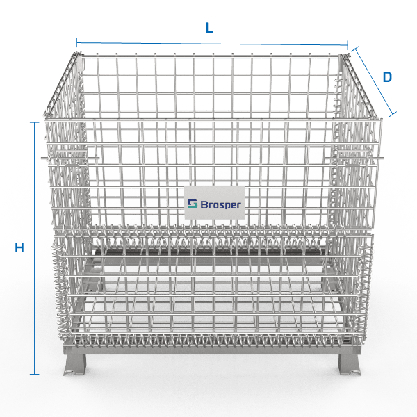 A wire container with Xingyou logo is marked height, length and depth.