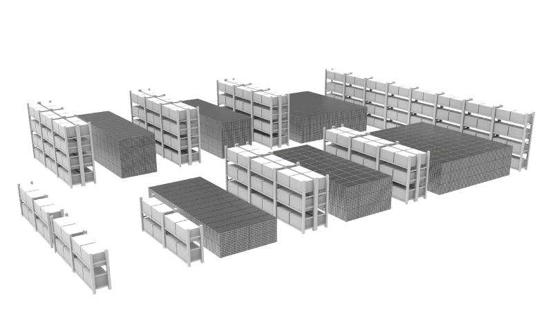 Plusieurs conteneurs métalliques s'empilent pour fournir plus de capacité.