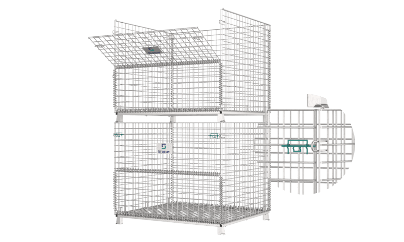 the open and locked wire containers secure goods in the container.