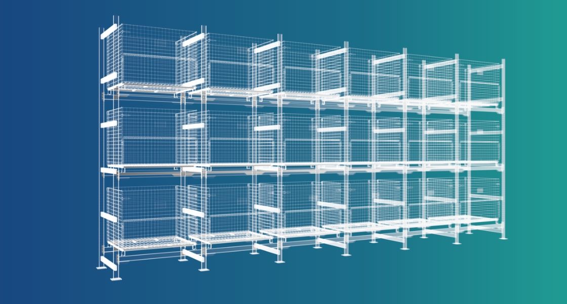 Organized wire containers on the pallets.