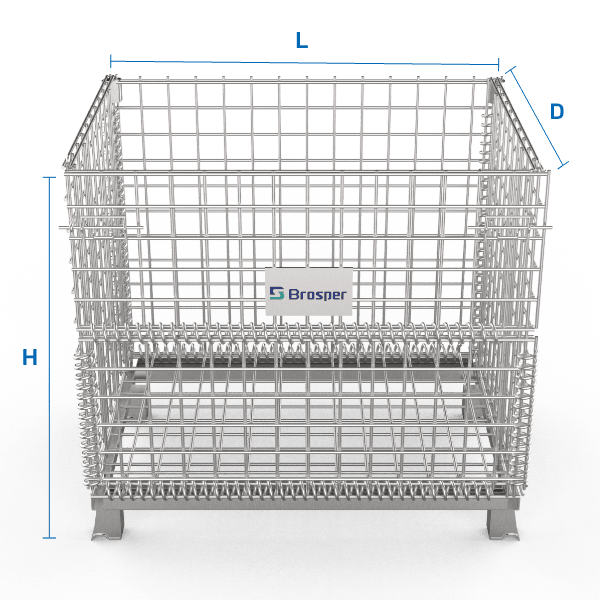 A wire container with 23.6 inch × 31.5 inch × 25.2 inch sizes.