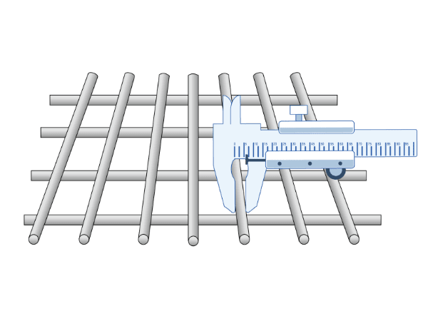 A tool is measuring wire diameter of wire container panel.