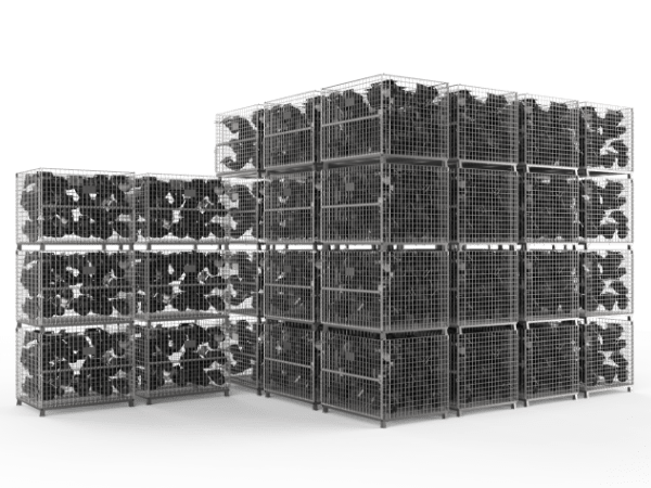 Several stacking wire containers with hardwares.